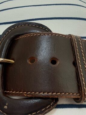 Liz Claiborne Brown Leather Wide Belt with Contrast Stitching